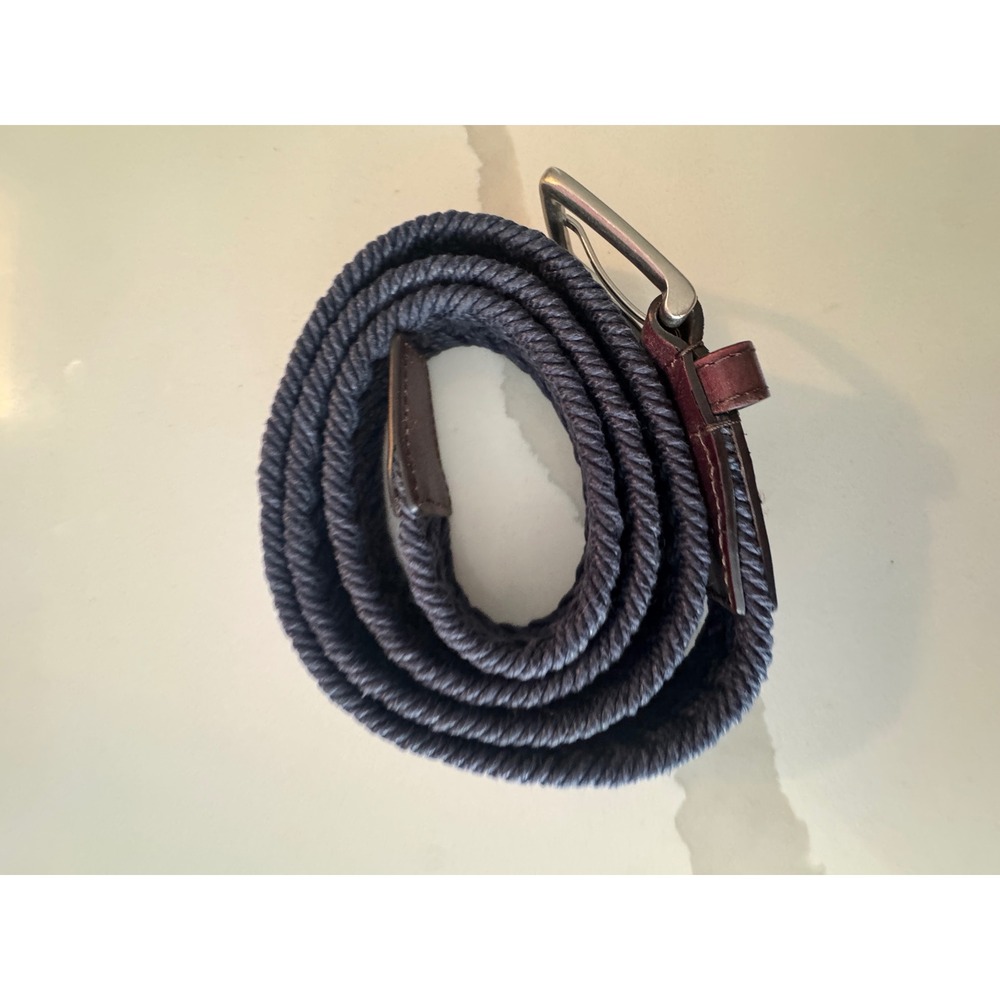 Cole Haan Mens Braided Cord Belt Navy Blue Brown Leather Trim Size 40 - Picture 4 of 4